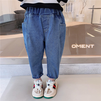Girls jeans spring and autumn 2021 new childrens trousers foreign children loose Joker baby autumn pants