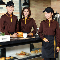 Western food drink milk tea Hotel hot pot Hotel waiter work clothes Long-sleeved T-shirt cash register cafe autumn and winter dress woman