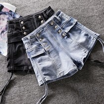 High waist denim shorts womens summer 2022 new Korean version Lean Fashion hip Super shorts A character wide-legged hot pants