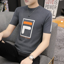 Spring sweater mens half-sleeve t-shirt Korean version of the trend slim mens round neck sweater thin short-sleeved T-shirt