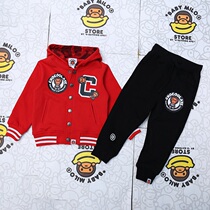 BAPE Spring Autumn Winter Monkey Thin Suede Male Girl Gush Pants Mid-Child Kindergarten Baby Long Pants Windsuit Clothing