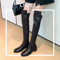 50cm super long tube womens boots middle heel thigh boots thick heel elastic thin boots autumn and winter leather knee boots 165C