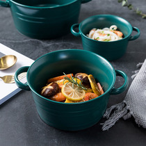 Creative binaural ceramic bowl home large soup bowl ramen bowl single exquisite light luxury Nordic personality ins tableware