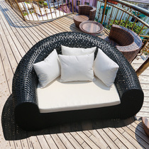 Outdoor reclining bed lounge chair courtyard rattan sofa outdoor furniture recliner balcony swimming pool lazy bed outdoor large round bed
