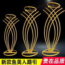 2021 new wedding Mermaid Road lead wrought iron paint T Tai Road lead silk flower Road Guide Table flower flower flower stand