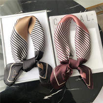 ins scarf girl heart Korean version of striped color silk scarf cute small square scarf spring and autumn wild love scarf