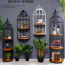 Nordic Wrought iron vintage floor-to-ceiling bird cage shelf ornaments Creative home living room room large-scale decoration