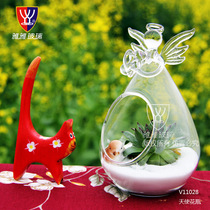 European-style angel transparent glass ornament small vase plant glass bottle container multi-broken meat flower pot creative personality