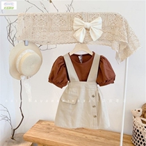 Girl Braces Skirt Summer Suit 2022 Summer New Tennis Red Female Baby Han Version Bubble Sleeve T-shirt Short Dress two