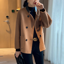 Double-sided jacket womens short 2021 autumn and winter New Fashion small double-breasted stand collar woolen coat