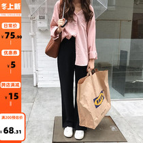The smallest sea homemade micro-lathe pants with pocket pocket suit pants Korean slim slim slim high waist straight pants