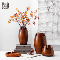 Thailand imported Southeast Asia mango wood Vase ornaments model room living room TV cabinet desktop wooden dried flower Flower