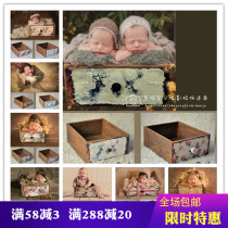 Newborn Photo Props Shaded Building Full Moon 100 Days Baby Photography Props Baby Woody Drawer Box Styling