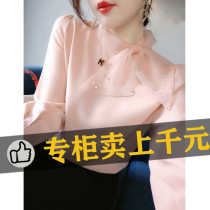 Silk shirt womens spring 2021 new chiffon shirt organza bow super fairy European goods mulberry silk top