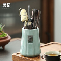 Home Kiln Ceramic Tea Set Black Sandalwood Tea Road Six Gentlemen Home Office Tea Tea Tool Suit Tea Clip Tea Spoon Pen Brush