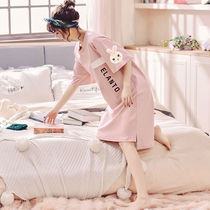 Pajamas women summer cotton nightgown female students cute cartoon Korean ladies long can wear home dress skirt