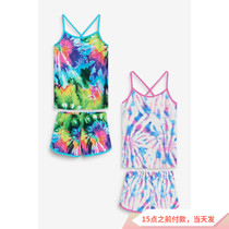 (Spot) British next girl baby multi-color tie-dyed small cute Suspender top plus shorts two sets