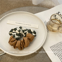 Korean Large Intestine Hair Circles Womens Texture Zhafa Balls Hair Trinkets Checkerboard Lattice Head Rope Black Retro Geometry