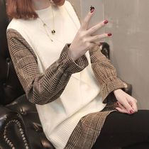 Tide Ocnltiy Fake Two Sweater Woman Autumn Winter New Specific Lax Spot Horn Sleeve Knitted Sweater