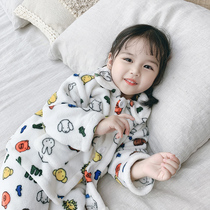 Childrens flannel pajamas spring and autumn old baby childrens girls autumn female baby coral velvet home clothing autumn clothes