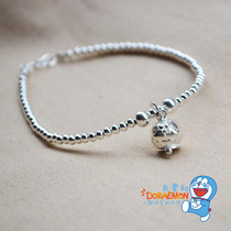 Blue Fat Jingle cat Doraemon S925 Sterling Silver Anklet Natural Tianhe Stone Crystal Silver bead Bell Anklet Female