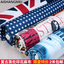 Linen printing sofa fabric Nordic British retro character flower rice flag tablecloth Internet cafe chair cover fabric