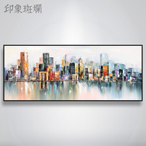 Original hand-painted oil painting Impression of the city Kong Liangbin teacher Modern architecture urban landscape horizontal version of hand-painted