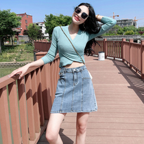 Retro Denim Short Skirt Woman 2022 Summer New High Waist Display Slim Design Sensation Small Crowdna-shaped hip half body dress