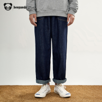 Panda this autumn crimped washed retro jeans mens fashion brand Dad pants loose straight tube drop sense wide leg pants