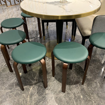 Solid wood fabric living room household round stool Sofa stool Dining table dining chair stool Makeup dresser Soft bag leather stool