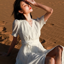 Gentle Breeze White Beach Dress 2021 Spring Summer New Short Sleeves Dress Sanya Seaside Holiday Photo Long Dresses