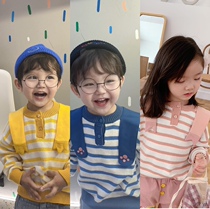 The outwear is very caveable the new cute ocean-gas striped knitted animal collar fur coat child male and female