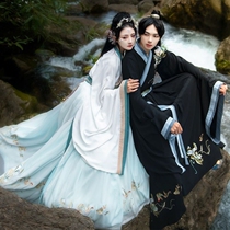 womens Chinese style (overpass) summer long sleeve qi waist long dress student couple autumn mens full ancient clothes