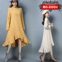 Slim dress fat mm wool cashmere knitted fishtail skirt foreign air ankle Medium-length dress size womens autumn winter New