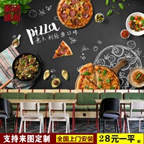 Retro Italian pizza parlor background wallpaper Western restaurant wall decoration wallpaper fried chicken burger snack bar mural