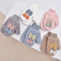 Japanese exploits cute butterfly knot sheep suede hanging neck gloves female winter thickened warm and cold proof students even finger gloves