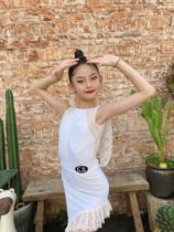 Carmen Children's Latin Dance White Dancing Practice Suit Leaks Back Lace Performance Competition Elite Rumba Cha Cha