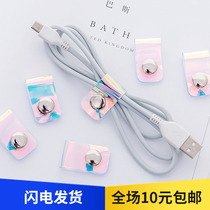 Simple transparent laser Winder data cable earphone wire organizer personalized cable tie with Button finishing set buckle