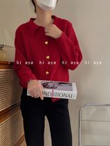 Dolls collar Korean teas gentle Christmas red sweater women Lazy Wind Neater Hitch Bottom Knit Loving Cardiovert Short Coat
