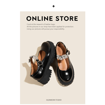 Old Meows Shop Genuine Leather Mary Rare Leather Shoes Woman Retro Water Drill Thick Bottom Round round Inron coarse heel high heels 100 hitch