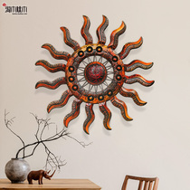 Wall decoration European living room wall decoration Creative three-dimensional wood hanging sun wall hanging Retro bar pendant
