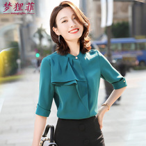 Womens design sense niche foreign style shirt mid-sleeve professional temperament ruffle top Summer half sleeve Chiffon shirt