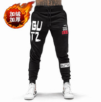 Sports pants mens trousers plus velvet thickened warm muscle fitness running equipment training Brothers closed foot pants