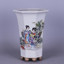 Factory goods pastel maids flower pots antique porcelain play Dong Jingdezhen study ornaments old things do old Collection