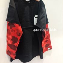 Autumn new childrens pure cotton T-shirt day version for men and women childrens camouflage sleeves fake two long sleeves bottom-shirt tide blouses