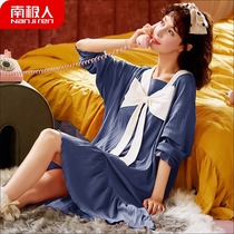 South Pole Princess Wind Long Sleeve Sleeping Skirt Woman Spring Autumn Summer Pure Cotton Cute Full Cotton Medium Long Pregnant Woman Sleeping Clothes Loose