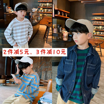 Boy T-shirt cotton 2020 Spring and Autumn new childrens clothing long sleeve childrens stripes base shirt loose casual parent-child