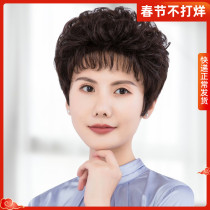 Wig women's short hair full hood fashion full top realistic middle-aged and elderly white hair real life hair reduced short curly hair