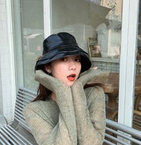  Retro British dark leather fishermans hat dark abstinence department big eaves net red sun hat female basin hat autumn and winter tide