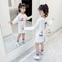Girls  t-shirt long-sleeved medium-length 2021 new spring and autumn childrens Korean version of the base shirt large childrens clothing foreign-style top tide